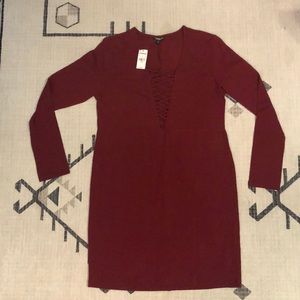 Express Crisscross Front Mini Dress Long Sleeve